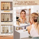 Vanity Desk with Mirror & Lights, White Makeup Desk with Drawers & Cabinet, 3 Lighting Modes & 10 Brightness, Vanity for Bedroom & Dressing Room Decofy