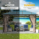 Aoxun 10'x12' Hardtop Gazebo, Outdoor Polycarbonate Double Roof Gazebo with Aluminum Frame Permanent Pavilion and Curtains & Netting for Backyard, Patio, Deck, Parties (Brown) Aoxun