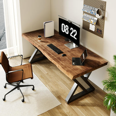Sihtengxxhongs Rustic Style Solid Wood 55-inch Computer Desk - Large Office Desk for Home Office, Modern and Simple Design, Ideal for Study, Writing,