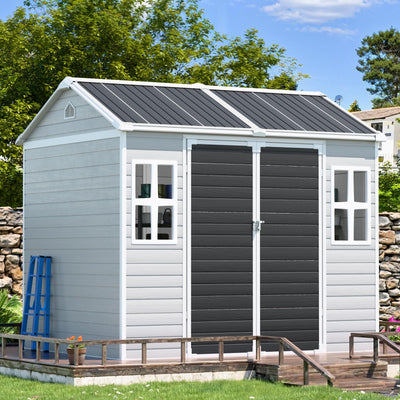 CDCASA 8x6 FT Resin Storage Shed, Waterproof Large Outdoor Sheds with Floor & Lockable Door & 2 Windows, Plastic Tool Shed for Outside, Backyard, Patio, Poolside, Bike, Dove Grey