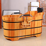 Wooden Hot Tub Bathroom Freestanding Soaking Non-Slip Bathtub Thickened Handrail Style Healthy Medicinal Bathtub For Both Adult And Child Family Members (Deluxe configuration with lid fumigation) OGOLOUG