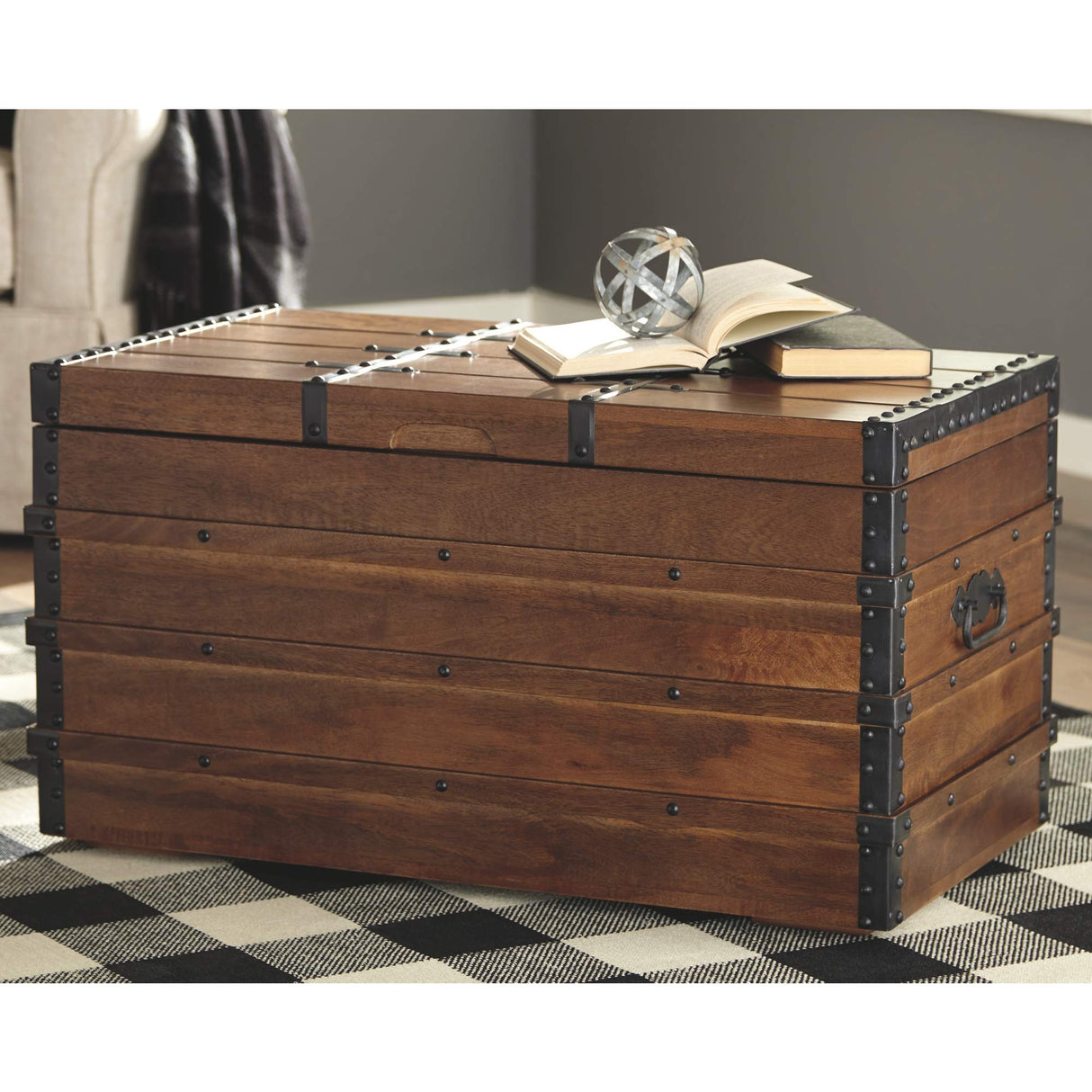 Signature Design by Ashley Kettleby Vintage Wood Storage Trunk or Coffee Table with Lift Top 19", Brown Signature Design by Ashley