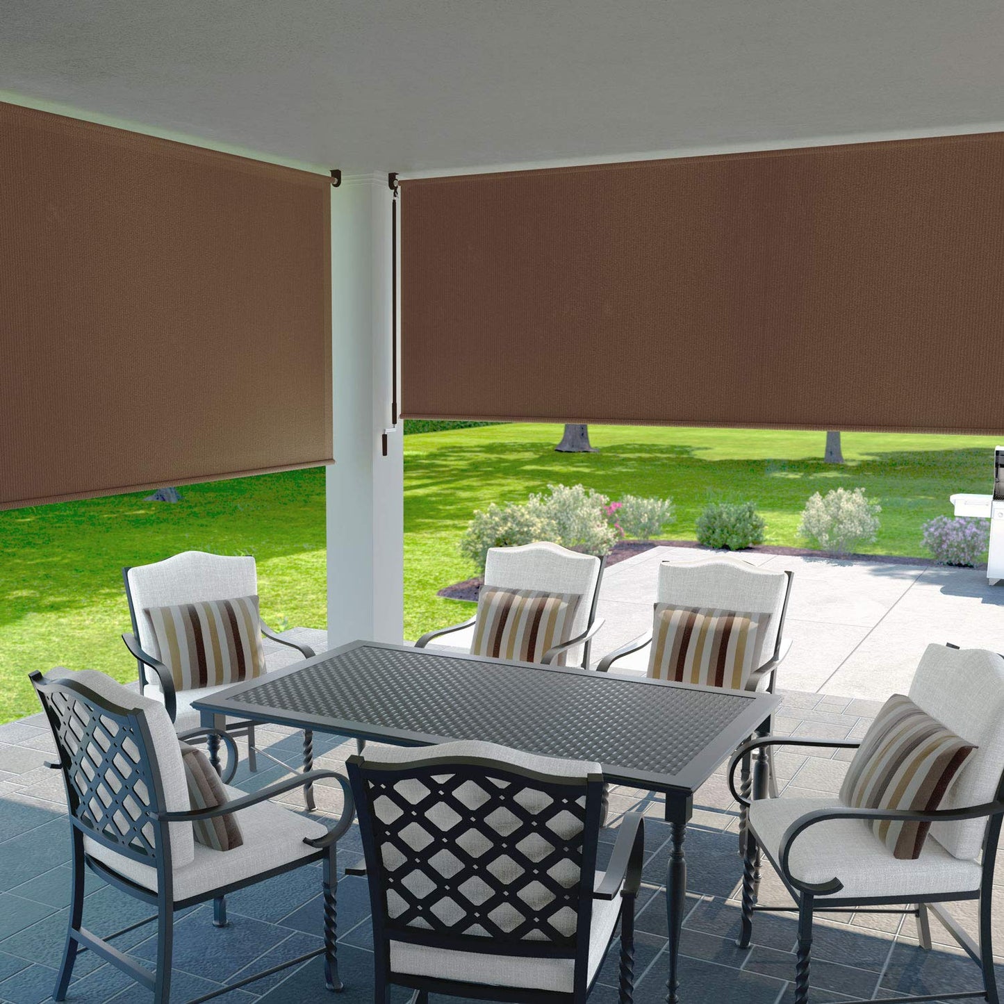 Coolaroo Exterior Roller Shade, Cordless Roller Shade with 90% UV Protection, No Valance, (4' W X 6' L), Mocha