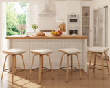 26’’ Swivel Counter Stools Counter Height Bar Stools Set of 2, Rustic Farmhouse Backless Swivel Bar Stools Beige Linen Cushion Bar Height Chairs with Footrest, Modern Wood Barstools for Kitchen Island HNY