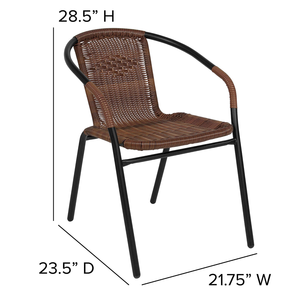 EMMA + OLIVER Set of 4 Modern Rattan Indoor/Outdoor Stack Chairs, Stacking Rattan Patio Chairs with Curved Back and Cross Bracing, Brown EMMA + OLIVER