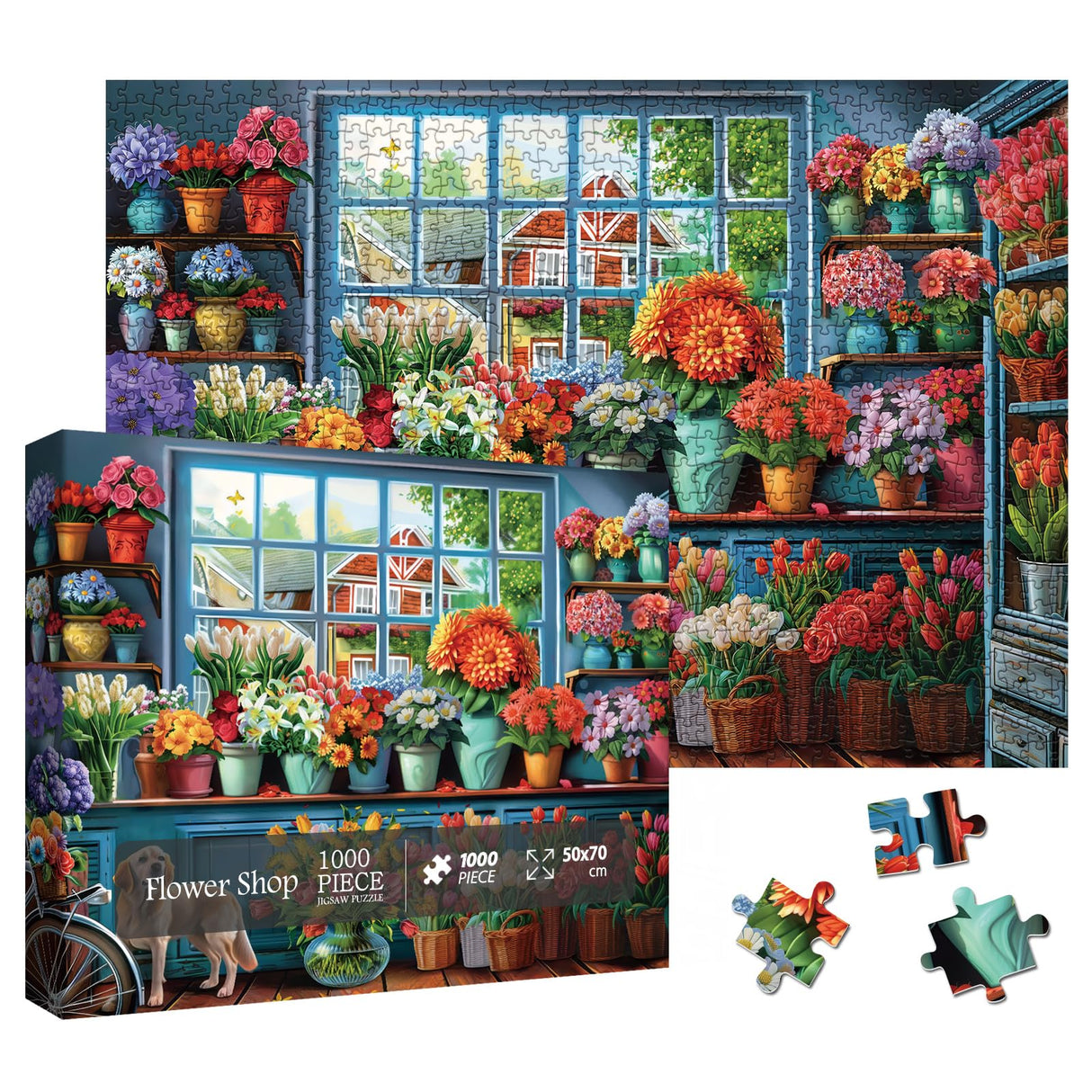 Colorful Flower Jigsaw Puzzle 1000 Piece for Adult, Dog Funny Pretty Sunflower Jigsaw Puzzles, Art Plant Rainbow Beautiful Floral Puzzle Larkipuzz