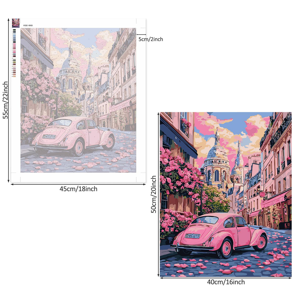 Lxmsja Pink Car Paint by Numbers Kit for Adults, Paris Street Acrylic Paint by Numbers for Adults Beginner, DIY Craft Supplies Oil Painting Kits for Home Wall Decor 16x20 inch (No Frame) Lxmsja