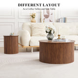 Round Nesting Coffee Table Set of 2, Mid Century Modern Wood Coffee Tables and End Table Set, Circle Side Table Minimalist Center Tables for Living Room, Office(Walnut) AVZEAR