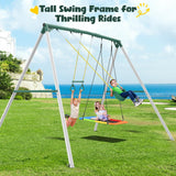 Hapfan 9.5' Tall Swing Sets for Backyard with Platform Swing, Heavy Duty Metal Swingset Outdoor for Kids with Trapeze Swing Bar, Belt Swing and Rectangle Swing Hapfan