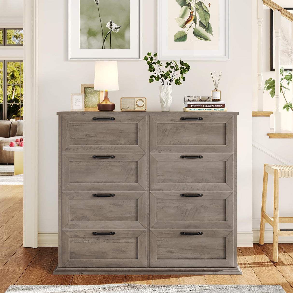 BOTLOG Dresser for Bedroom Wooden, Farmhouse Grey Wood Dresser with 8 Drawers, Chest of Drawers for Bedroom Large Capacity Closet Dresser, Hallway, Entryway, Ash Grey BOTLOG
