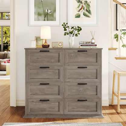 BOTLOG Dresser for Bedroom Wooden, Farmhouse Grey Wood Dresser with 8 Drawers, Chest of Drawers for Bedroom Large Capacity Closet Dresser, Hallway, Entryway, Ash Grey - WoodArtSupply