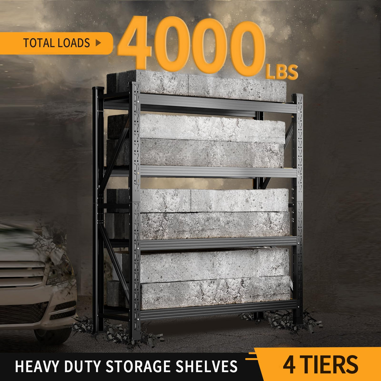 78.7" H Storage Garage Shelving Unit, 4000LBS Heavy Duty Metal Shelves Organization, Adjustable 4 Tier Utility Storage Shelf Rack for Industrial, Basement, Warehouse (Black, 23.6" D×47.2" W×78.7" H) SGFHNV