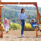 Dolphin Playground Swing Sets for Backyard with Monkey bar, Wooden Playground Sets for Backyards with 8FT Wave Slide, Multi-Functional Shelf, 2 Belt Swings, Outdoor Playset for Kids 3-10 DOLPHIN PLAYGROUND T