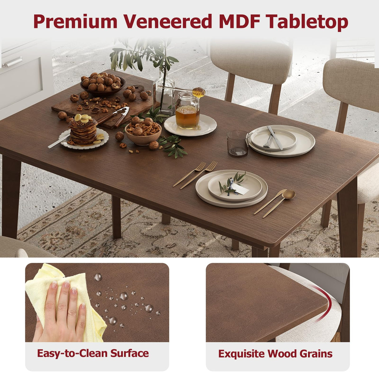 Tangkula Dining Table Set for 4, Dinette Set with Table and 4 Padded Seat, Rubber Wood Legs, Curved Backrest, Mid-Century Modern Kitchen Table Chairs Set of 4 for Living Room, Dining Room Tangkula