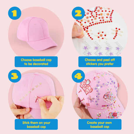 Klever Kits Decorate Your Own Baseball Cap with 7 Sheets Gems Stickers, Art & Crafts Kit for Kids, Fun Creative DIY Toys for Kids Girls Klever Kits