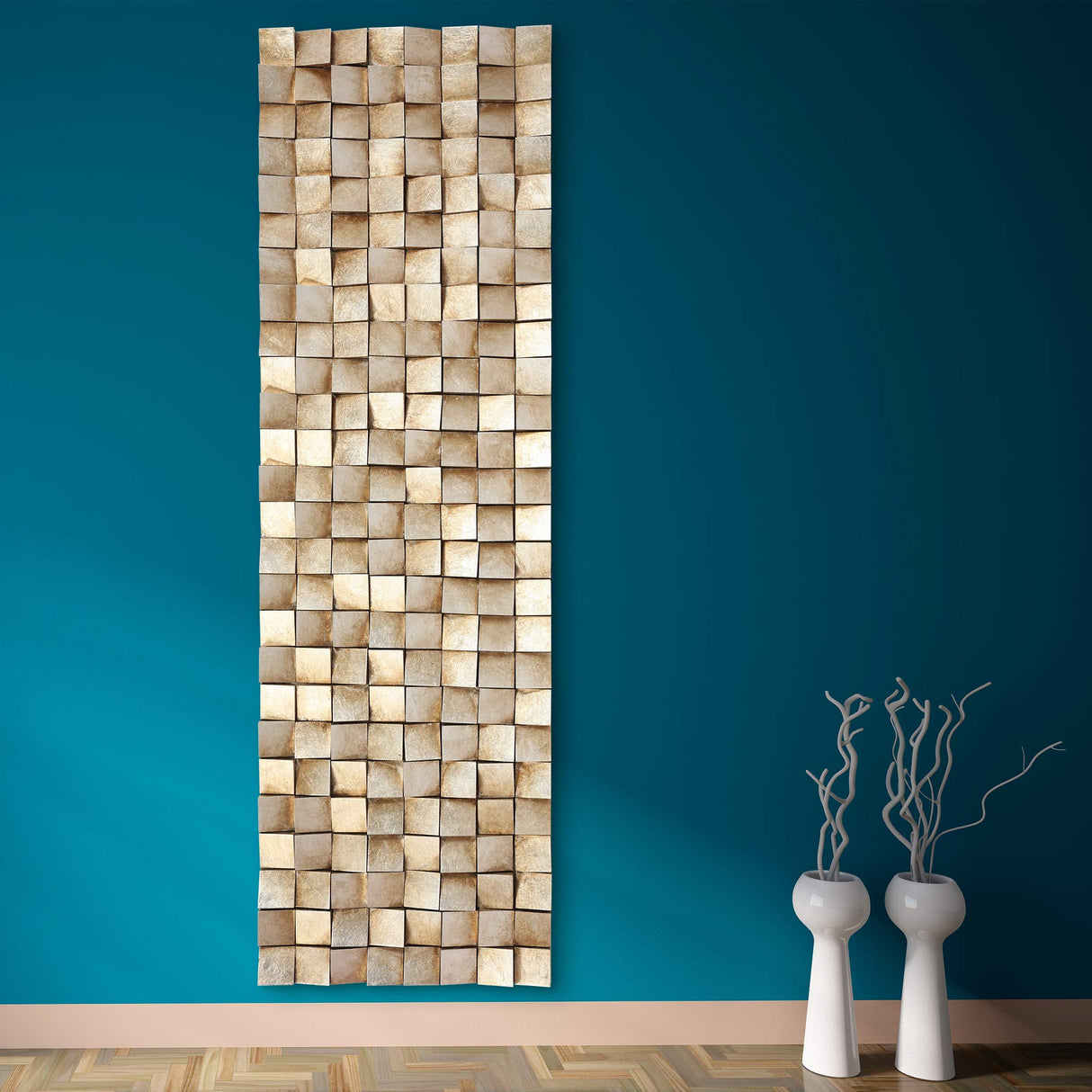 Empire Art Direct Textured II Rugged Blocks with Gold Leaf, 3D Wood Wall Art, Ready to Hang, 72" x 22", Living Room,Bedroom Empire Art Direct