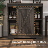 Linkriseed Farmhouse Coffee Bar Cabinet with LED Light, 55 Inch Bakers Rack with Storage, Large Coffee Bar Hutch with 6 Hooks and Sliding Barn Door for Living Dining Room, Dark Gray Linkriseed