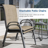 Amopatio 3 Piece Patio Set, Outdoor Stackable Dinging Chairs for All Weather, Breathable Garden Furniture for Backyard Deck, Brown Amopatio