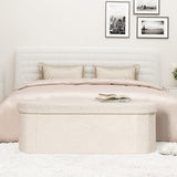 PINPLUS Storage Ottoman Bench Tufted Oval Ottomans Bench Foot Rest, Toy Chest Box Velvet Bench with Storage, 43"x15"x15" (White) PINPLUS