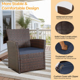 FHFO 4 Piece Outdoor Patio Furniture Sets, Wicker Sectional Conversation Sofa Set, Rattan Table and Chairs and Loveseat with Cushions for Outside Balcony Porch Backyard (Brown-Blue) FHFO