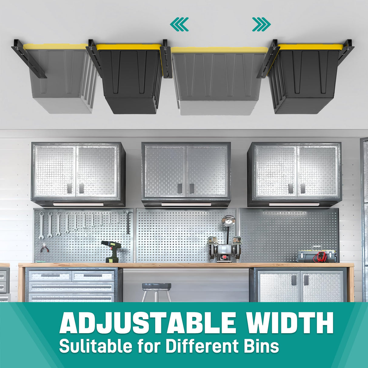 EVERHANGER Ceiling Storage Rack, Heavy Duty Overhead Garage Storage Rack, Adjustable Ceiling Bin Storage System, 6 Sets for 5 Bins, 26 Inch EVERHANGER