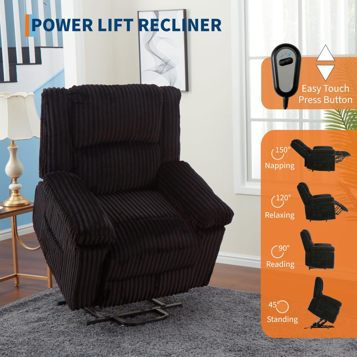 GarveeHome Power Lift Recliner Chair - Heat and Massage, Electric Lift Plush Recliner with Soft Padded Seat, Back Support & Armrests, Designed for The Elderly and People with Mobility Impaired GarveeHome