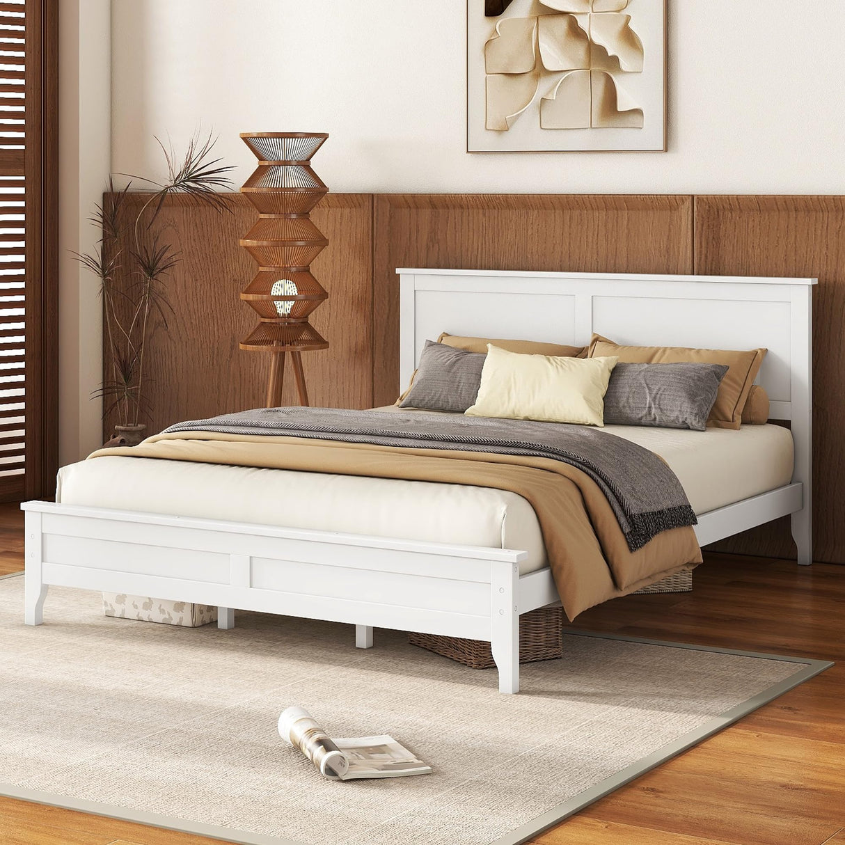 Harper & Bright Designs Stylish White Queen Size Wood Bed Frame with Headboard and Footboard Harper & Bright Designs
