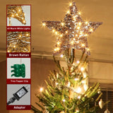 EAMBRITE 13.37” 40 LED Christmas Rattan Tree Topper, Indoor Rustic Natural Star Treetop EAMBRITE