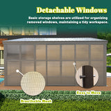 Domi 12x16FT Wall Mounted Sunroom, Against Wall Solarium with Galvanized Steel Sloping Roof, Detachable PC Screen, Front and Two Side Sliding Doors, Lean-to Gazebo Sun Room for Patio Deck domi outdoor living