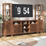 BVIUNTWO Farmhouse TV Stand for 70 inch TVs, Entertainment Center with Bookshelves - 4 Door Media Console with Adjustable Shelves, Storage Cabinet for Living Room Bedroom Home Theater, Rustic Brown BVIUNTWO