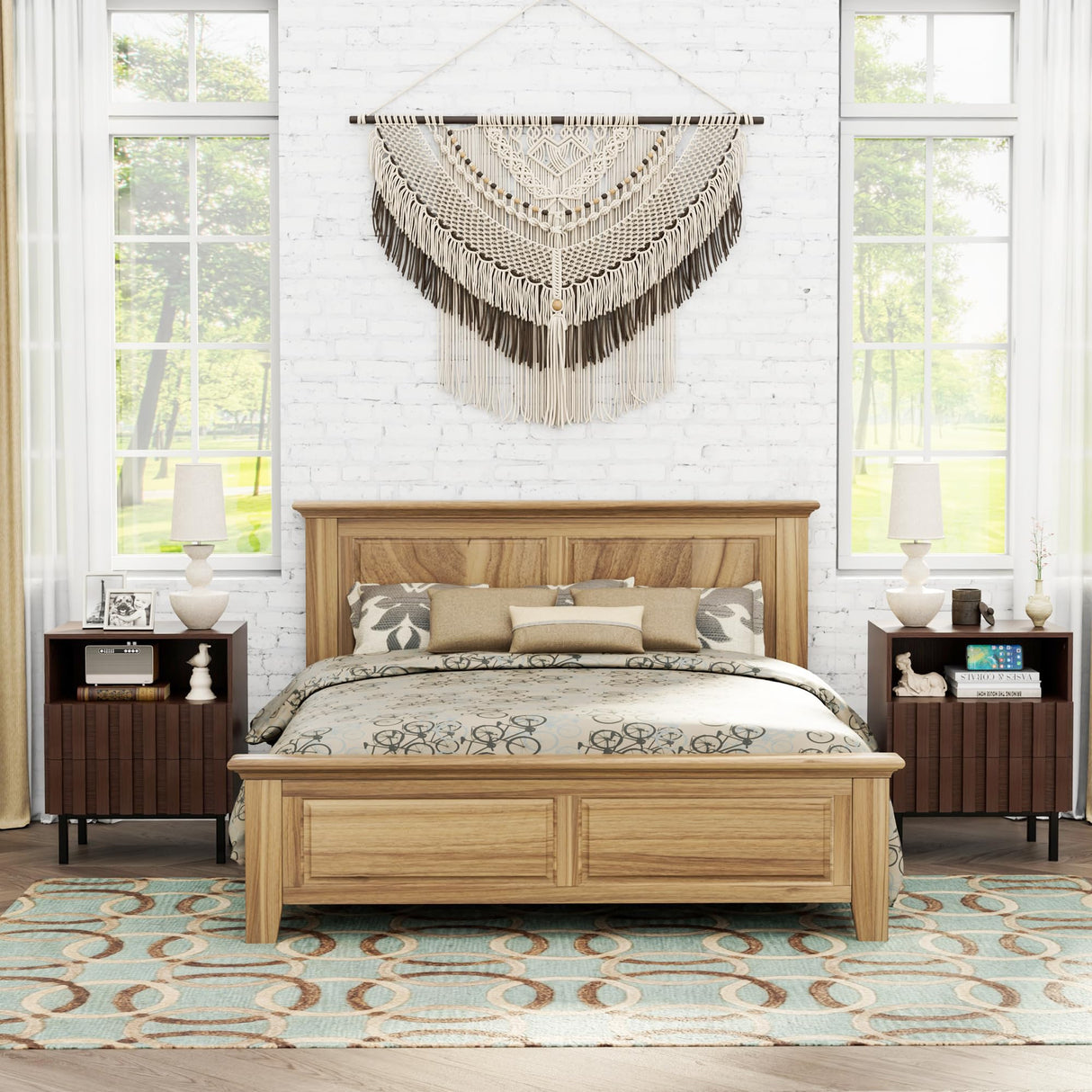 UEV Mid Century Modern Solid Wood Nightstand Set of 2,2 Drawers End Table with Storage Space,Accent Wooden Strip Design Bedside Table for Bedroom, Living Room (Brown, Set of 2) UEV