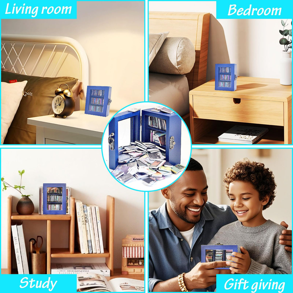 Anxiety Bookshelf Equipped with 60 Mini Books, Ornament Mini, Miniature Library,Miniature Bookshelf Decor,Brands Books,Dollhouse Bookcase Generic