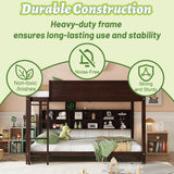 OYUMOENTS Queen Over Queen Bunk Bed, Solid Pine Wood Bunk Bed with Built-in Storage Cabinets, Charging Station, Ladder,Safety Guardrails, No squeaking for Teens & Adults, Brwon OYUMOENTS