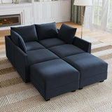 HONBAY Modular Sectional Sleeper Sofa with Storage Velvet Sectional Sleeper Couch with Chaise Sleeper Sectional Couches for Living Room,Dark Blue HONBAY