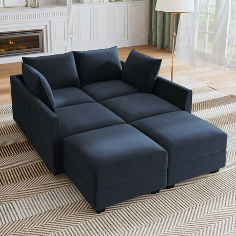 HONBAY Modular Sectional Sleeper Sofa with Storage Velvet Sectional Sleeper Couch with Chaise Sleeper Sectional Couches for Living Room,Dark Blue HONBAY