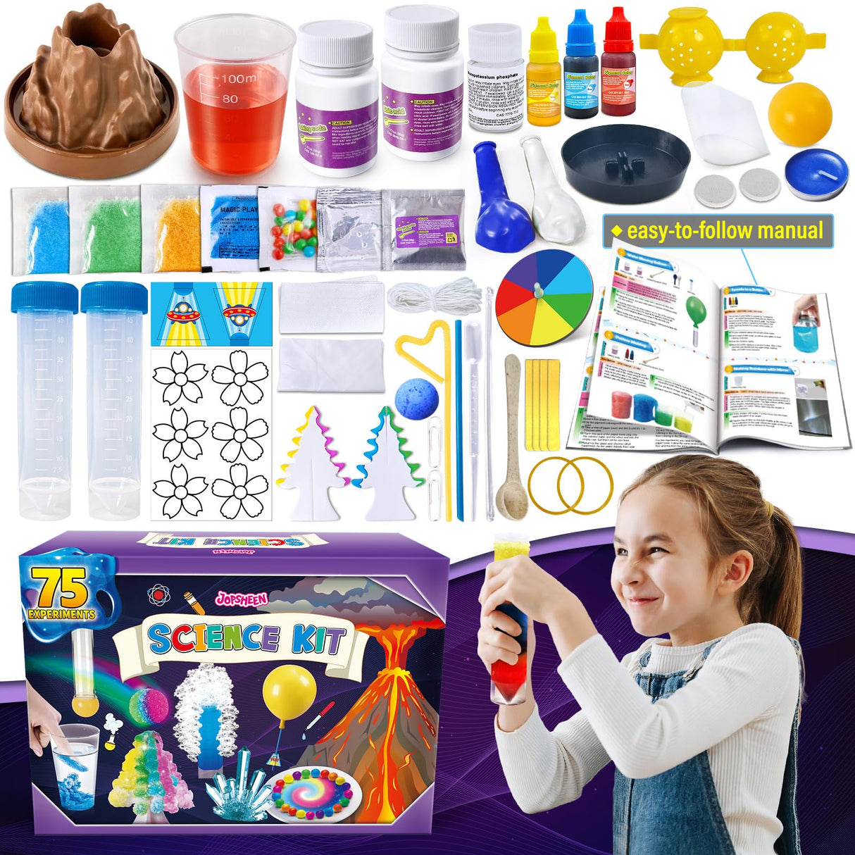 JOPSHEEN 75 Experiments Science Kit for Kids, Chemistry Set, S.T.E.M Educational Birthday Christmas Toys Gifts Idea for Boys and Girls JOPSHEEN