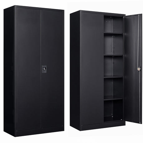 SISESOL Metal Garage Storage Cabinet with 2 Doors and 4 Adjustable Shelves 71" Pantry Cabinet Utility Storage Cabinet Locking Steel Storage Cabinet SISESOL