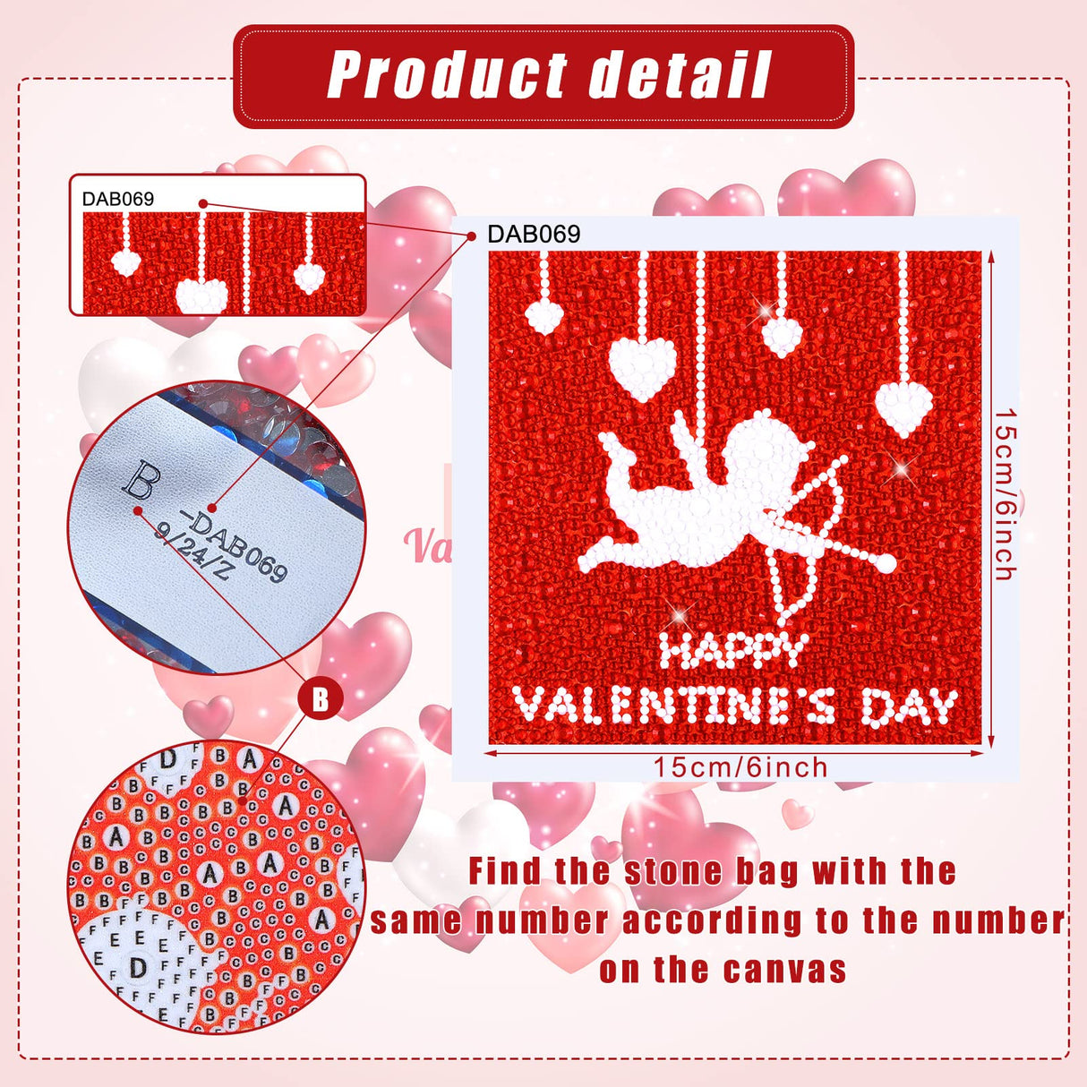 9 Pcs Christmas 5D Diamond Painting Kits - Valentine's Day Round Drill 5D Diamond Heart Craft Handmade Square Drill Diamond Painting Art (Heart Style) Charniol