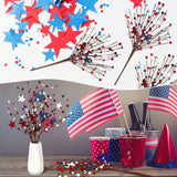 Jutom 6 Pcs 4th of July Decorations Patriotic Artificial Berry Stem Picks 13'' Independence Day Decor White Blue Red Stars Memorial Day Faux Berry Branches Table Centerpiece Decor for Home Office Jutom