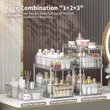 Clear Bathroom Organizers 2 Sets 3 Tier, Pull Out Organizer and Storage with 2 Cups, Slide Out Drawer Storage Container with 6 Dividers, Multi-Purpose Bathroom Organizer, Kitchen Under Sink Organizer WAKISA