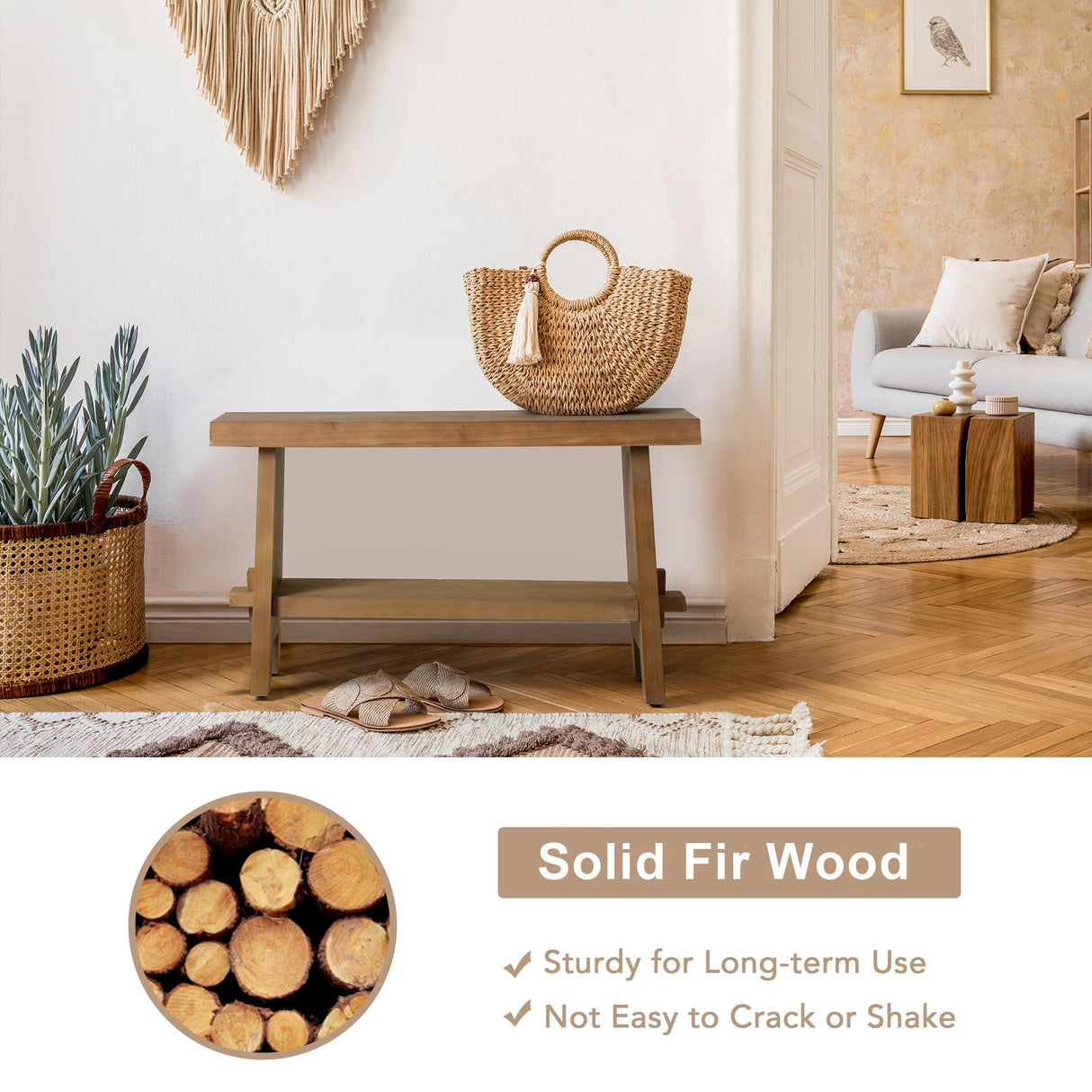 HOKYHOKY Solid Wood Entryway Bench - 31.5" Farmhouse Small Storage Bench, Rustic Narrow Bench Seat for Indoor, Entryway, Dining Room, Living Room and Hallway, Brown HOKYHOKY