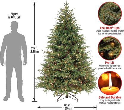 National Tree Company Pre-Lit 'Feel Real' Artificial Full Christmas Tree, Green, Frasier Grande, White Lights, Includes Stand, 7.5 Feet