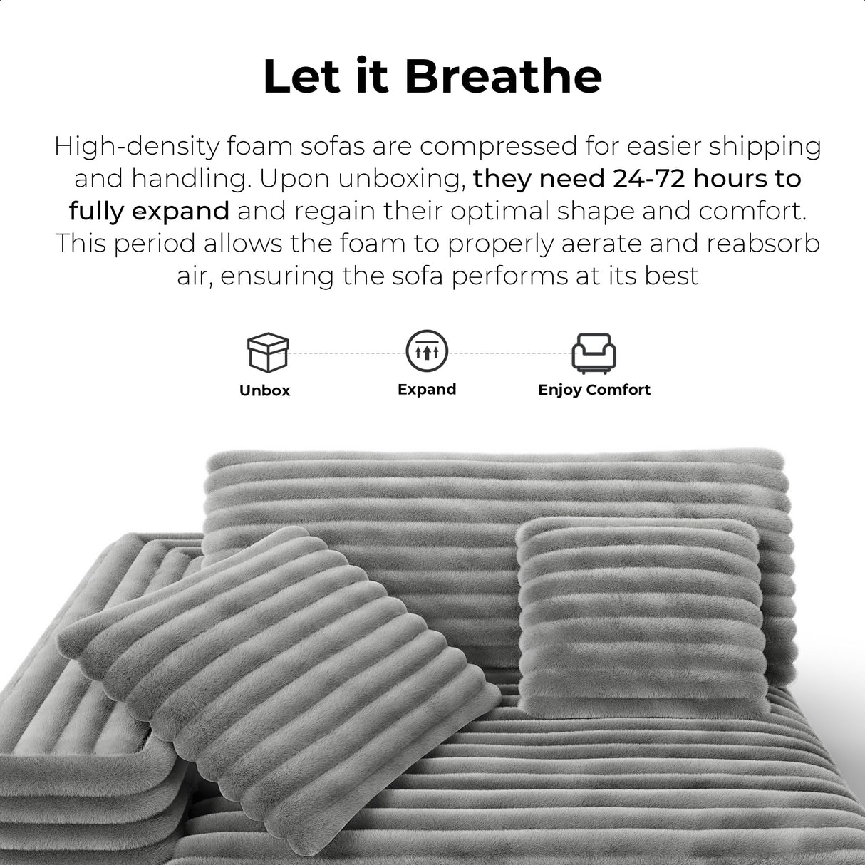 LIKIMIO Boneless Sectional Cloud Couch for Living Room, 112" Oversized Loveseat Modern Sofa with Comfy Cushions, 34" Extra Deep Seat, No Assembly Required, Plush Corduroy Upholstery, Grey LIKIMIO