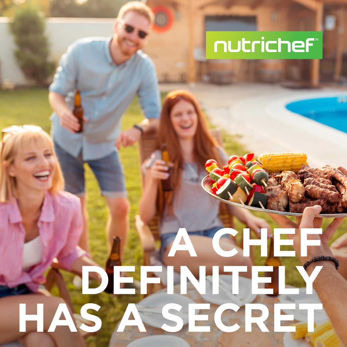 NutriChef Heavy-Duty 5-Burner Propane Gas Grill - Stainless Steel Grill, 4 Main Burner with 1 side burner, 52,000 BTU Grilling Capacity, Electronic Ignition System, Built-in Thermometer - NCGRIL2 NutriChef