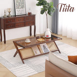 Tiita Rattan Coffee Table, Bamboo Accent Bedside Tables, Glass Nightstand Side Table, Boho Wooden End Table with Storage for Living Room,Living Room, Dining Room, Tea, Home Décor Tiita