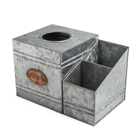 Kotinara Galvanized Tissue Box Cover Square with Rustic Bathroom Organizer - Rustic Tissue Box Holder with Storage - A Perfect Farmhouse Tissue Box Cover with Storage Box. KOTINARA