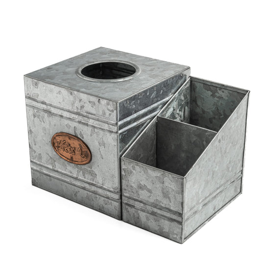 Kotinara Galvanized Tissue Box Cover Square with Rustic Bathroom Organizer - Rustic Tissue Box Holder with Storage - A Perfect Farmhouse Tissue Box Cover with Storage Box.