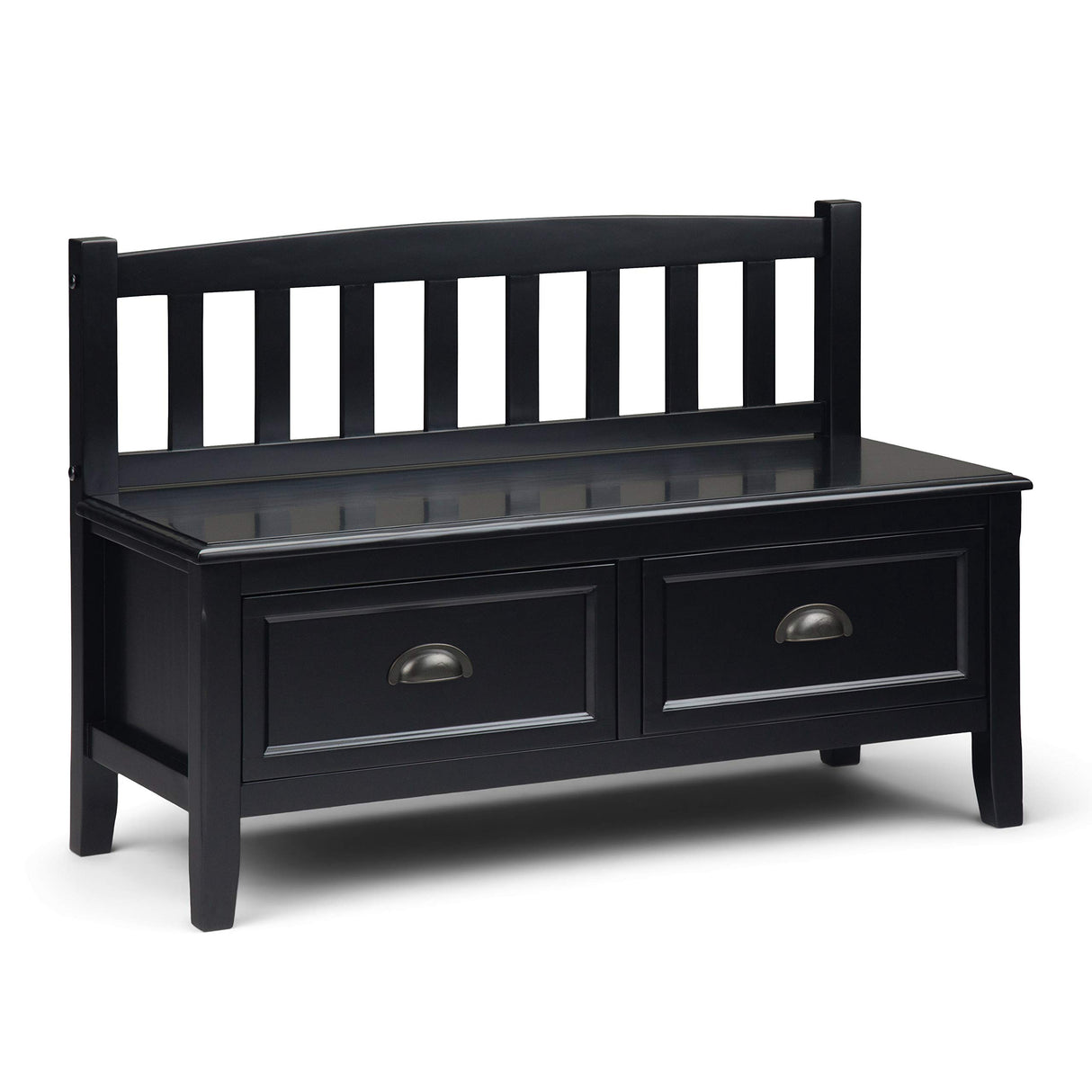 SIMPLIHOME Burlington SOLID WOOD 42 Inch Wide Entryway Storage Bench with 2 Drawers, Multifunctional Transitional in Black SIMPLIHOME