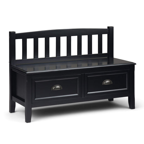 SIMPLIHOME Burlington SOLID WOOD 42 Inch Wide Entryway Storage Bench with 2 Drawers, Multifunctional Transitional in Black SIMPLIHOME