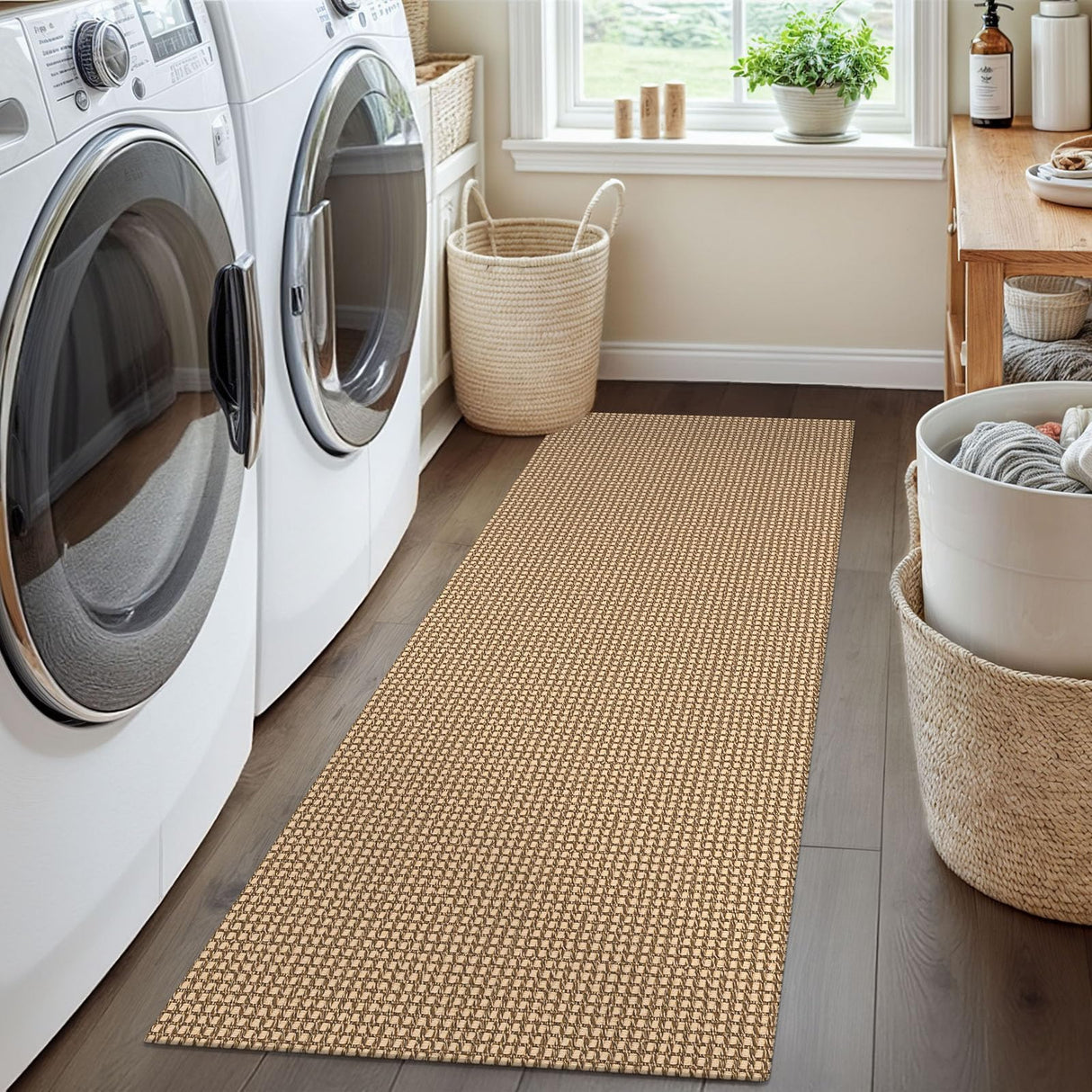 EARTHALL Woven Runner Rug 2x5 Ft Washable Runners for Hallways Cotton Non Slip Rubber Backed Kitchen Runner Braided Indoor Floor Carpet for Entryway, Hallway, Kitchen, Bedroom, Orange/Tan/Brown EARTHALL